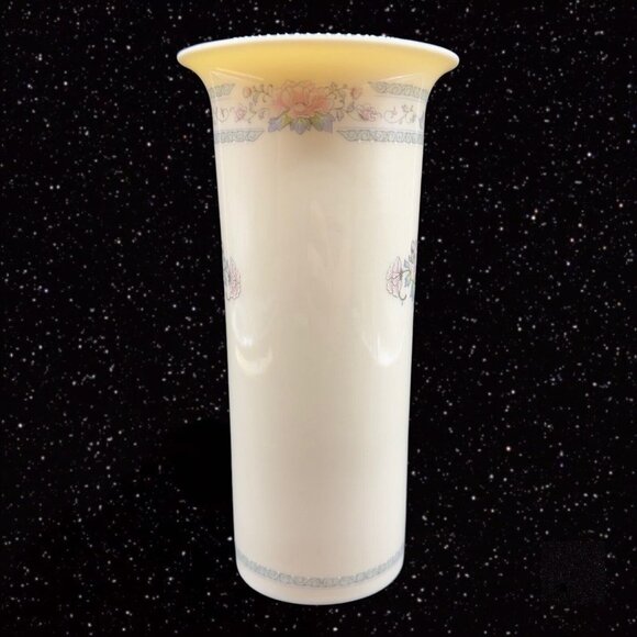 Vintage Lenox Vase Charleston Silver Edge Pink Blue Flowers USA Porcelain 6.5”T - Picture 12 of 13